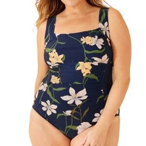 Floral Square Neck tummy control One Piece Swimsuit - Plus Sizes